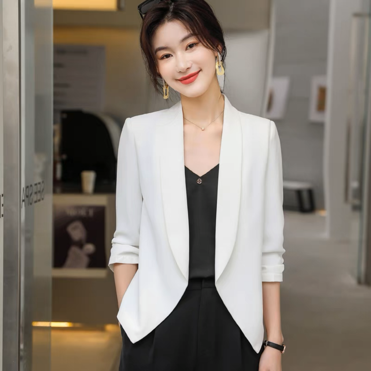 MZ.西装气质小西服薄款七分袖短款西装外套女西服上衣.MC008