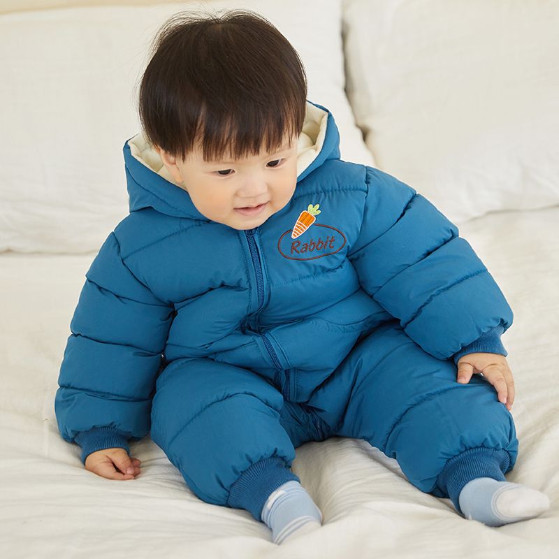 婴幼儿童棉服连体爬服新款加绒加厚小宝宝哈衣保暖外出抱服冬装
