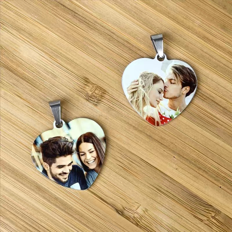 定做爱心钛钢彩色照片吊坠项链相片汽车挂件刻字正品纪念定制礼物