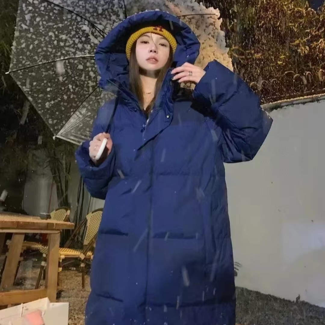 冬季大童洋气纯色连帽长款外套