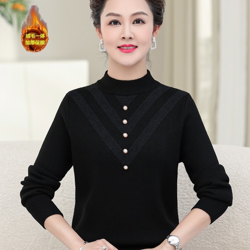 妈妈装秋冬40-50岁毛衣中老年加绒加厚打底衫秋冬款一体绒毛衣女