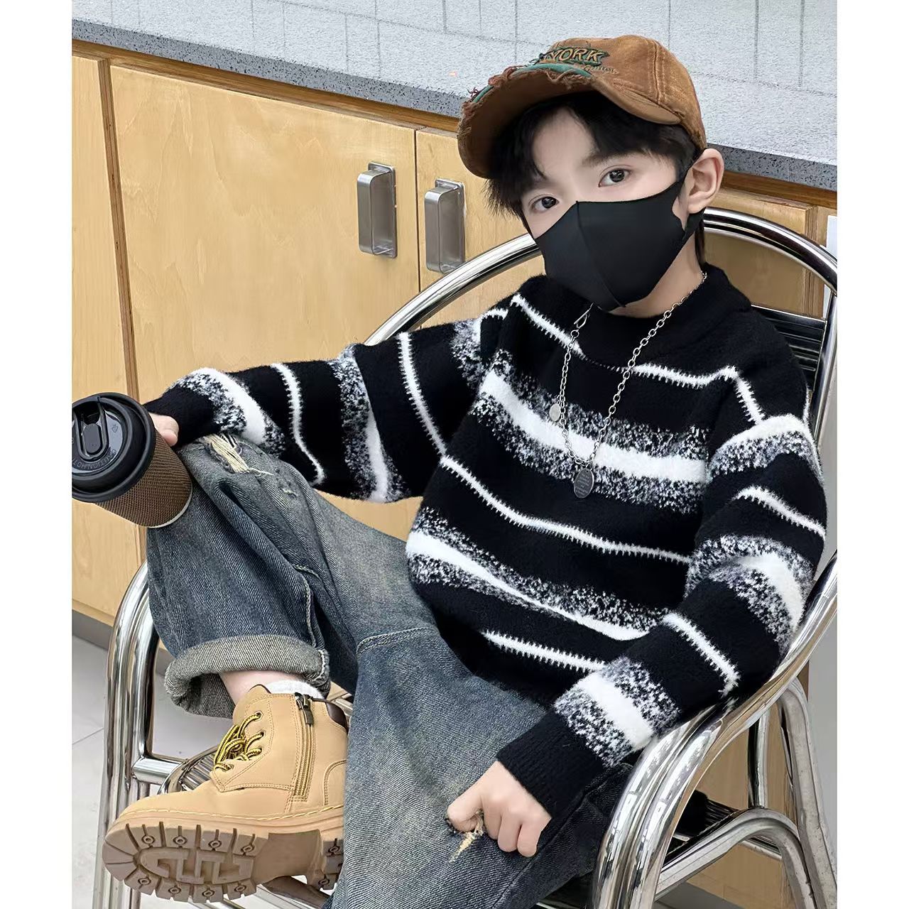 【不起球】男童加厚韩国绒2025新款秋冬针织衫套头洋气毛衣男童