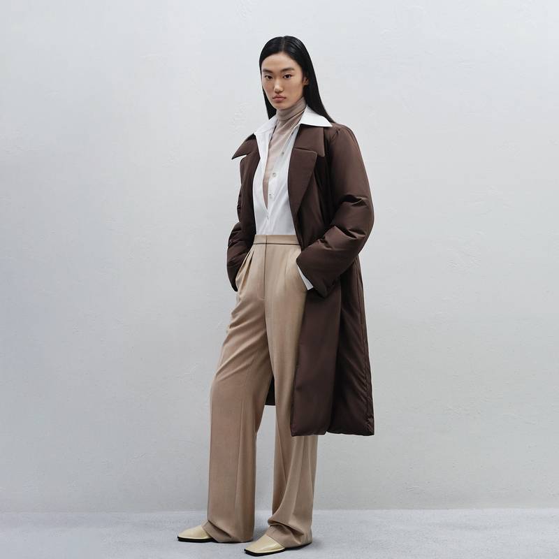 OVV秋冬新款女装优雅戗驳领双排扣长款大衣式羽绒服GWRAJ43114A