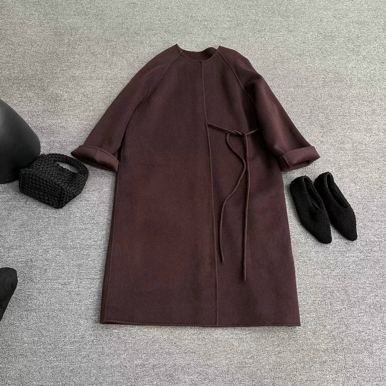 瑶睿安不支持7天无理由纯手工系带大衣气质极简风长款 888