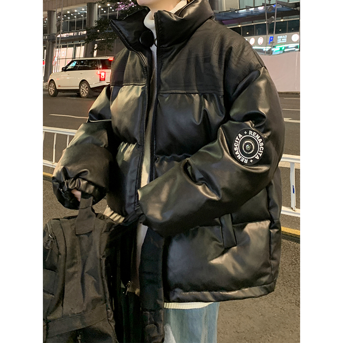 波司登冬装潮牌拼接PU皮羽绒服男款加厚棉服外套男士宽松面包服情