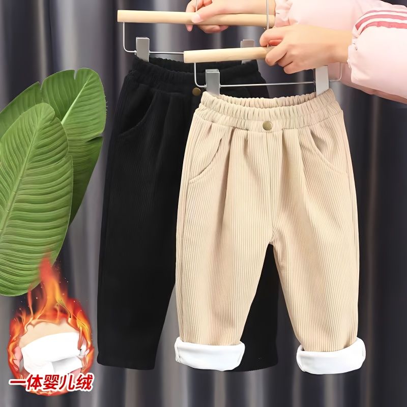 Fnm男女童秋冬季加绒加厚一体绒裤子时尚灯芯绒中小宝宝保暖外穿