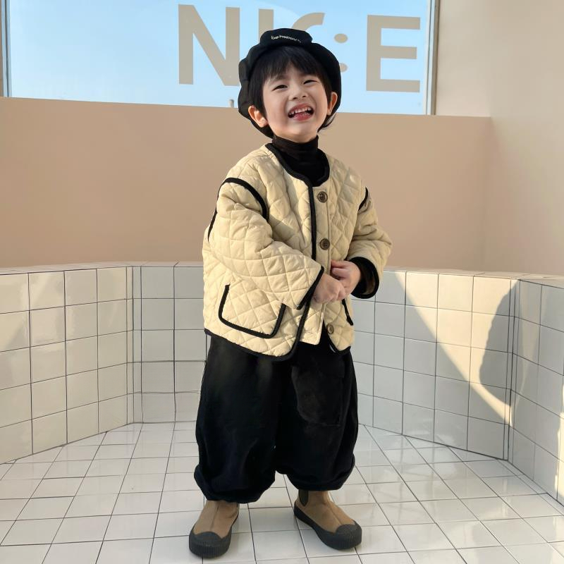 男童韩版保暖棉衣洋气新款绗棉菱格棉服外套加绒加厚保暖棉裤套装
