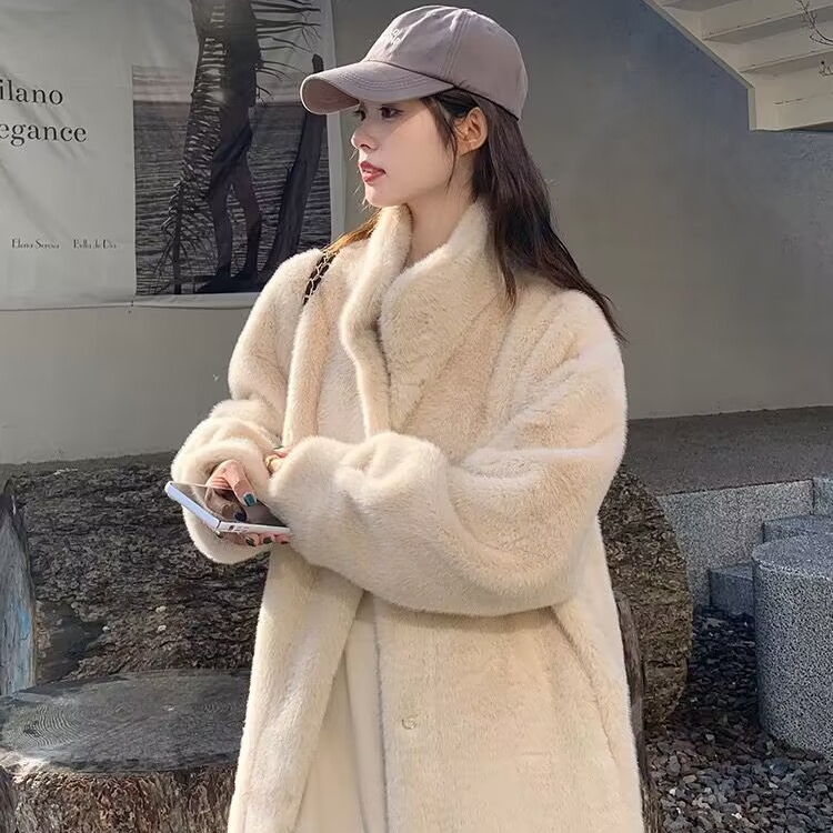 加厚款立领仿水貂绒毛毛外套女皮毛一体环保百搭时尚宽松中长款