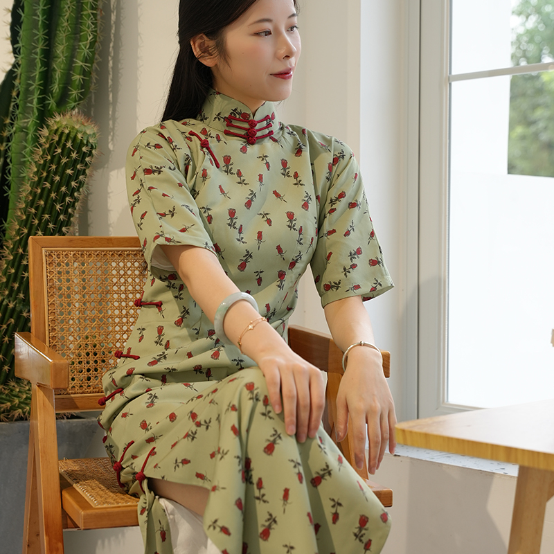【菲菲】新品日常碎花全开襟旗袍修身显瘦中式文艺清新少女