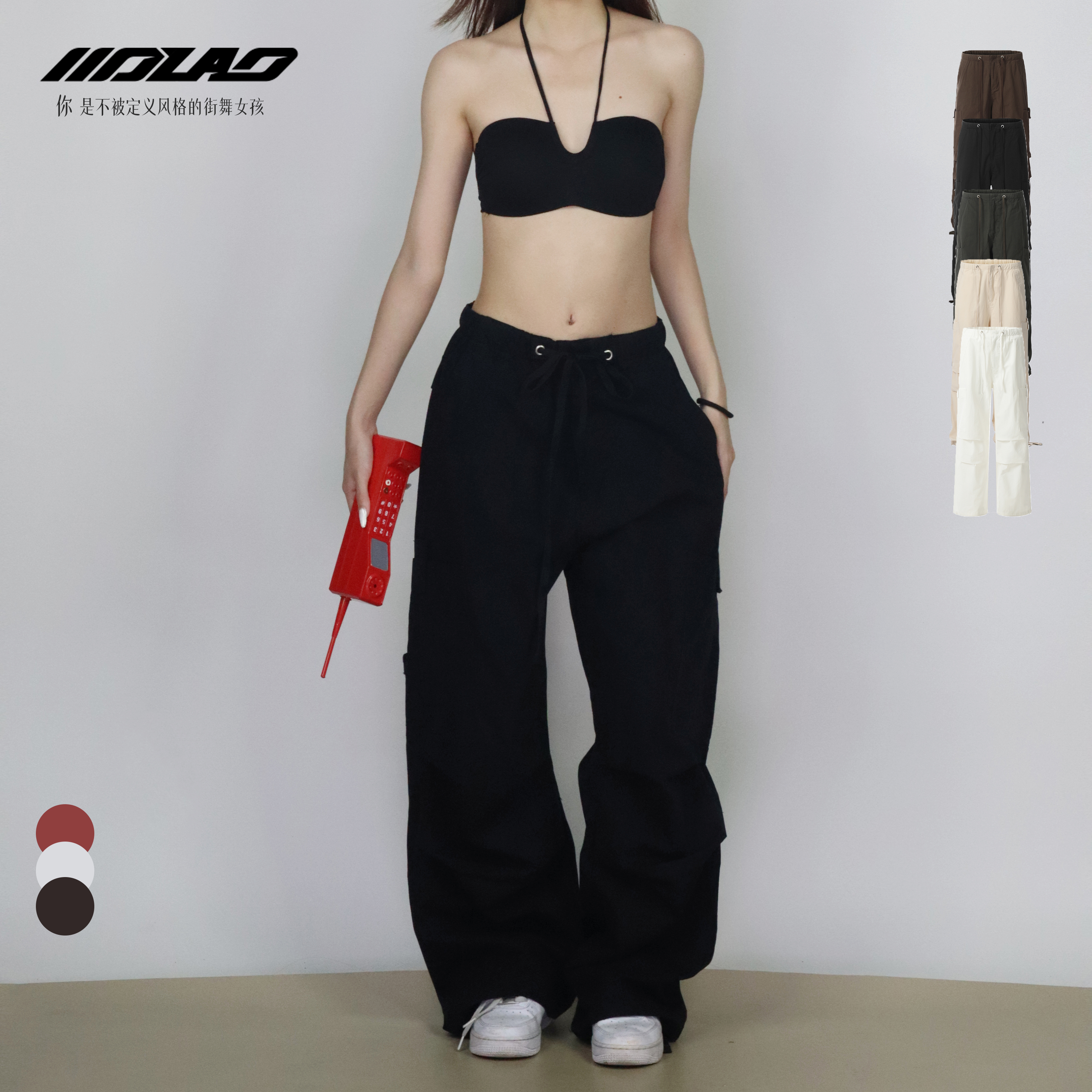 大佬妙美式舞蹈工装裤hiphop欧美美拉德宽松黑色女裤百搭6037