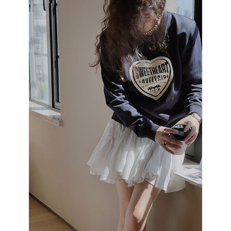 TOPCLOSET 时髦休闲 法式复古画报印花落肩宽松卫衣女