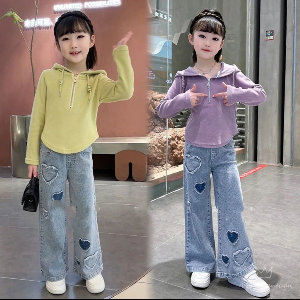 女童套装春秋2025新款洋气儿童连帽时尚上衣中大童阔腿裤两件套潮