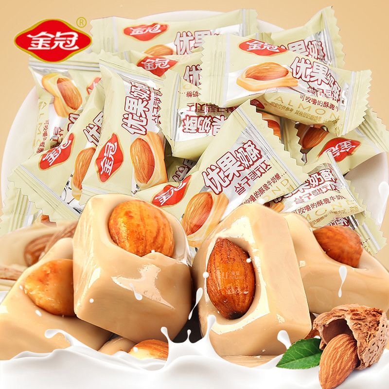 金冠优果奶酥糖扁桃仁杏仁奶脆硬糖喜糖即食新年糖果散装小零食