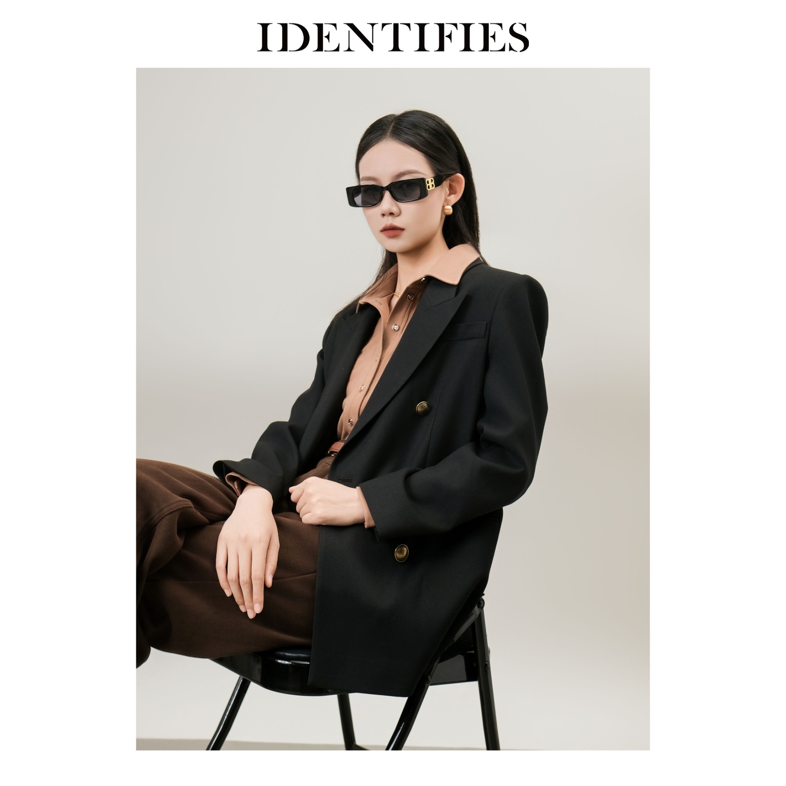 IDENTIFIES/易缔媤西装气质时尚休闲西服复古通勤双排扣D43479