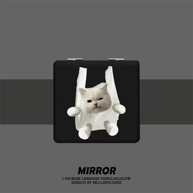 可爱恶搞小猫学生便携化妆镜子折叠化妆镜随身带手持翻盖式补妆女