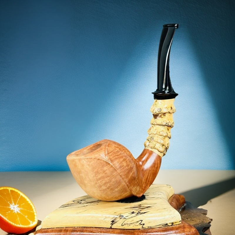 俄罗斯Sergei Ailarov 艾拉洛夫手工烟斗石楠木原木色象足竹节弯