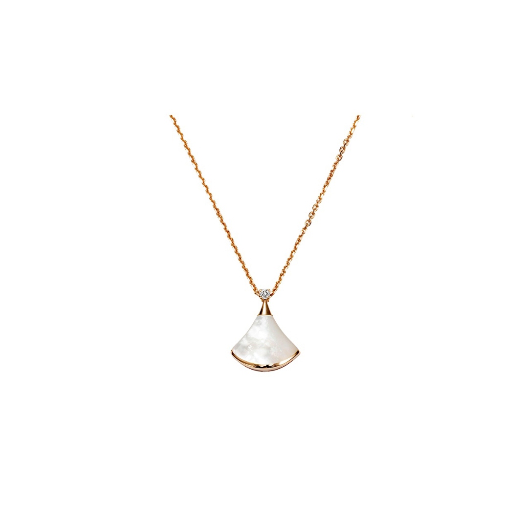 99新 BVLGARI/宝格丽 18k玫金 小号白扇子一颗钻项链  40278