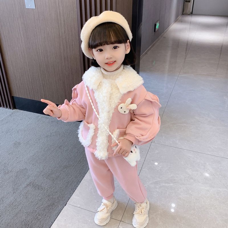 女童加绒套装冬季2023新款洋气加厚款网红儿童装时髦宝宝冬装衣服