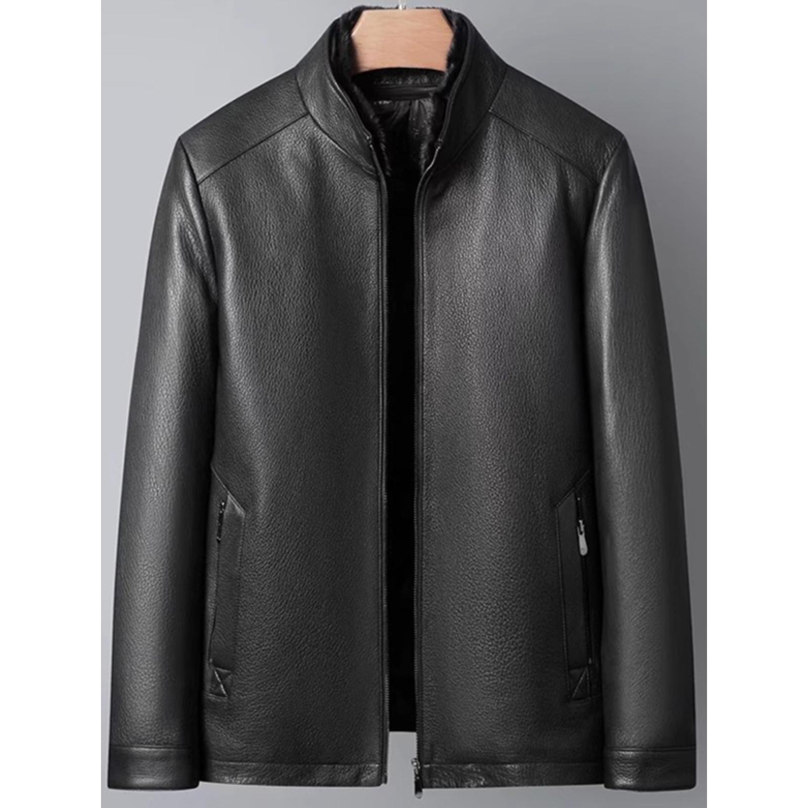 新款海宁真皮皮衣男山羊皮夹克水貂毛领可拆卸内胆羽绒服皮草外套