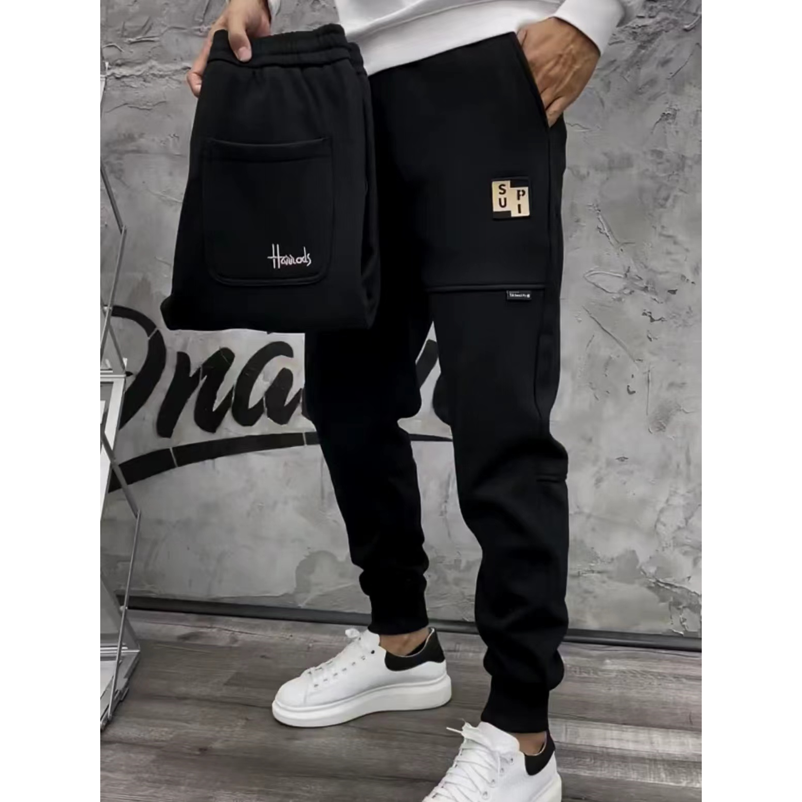 8888秋冬男士黑色加厚加绒运动裤男冬季保暖厚款休闲卫裤宽松男裤