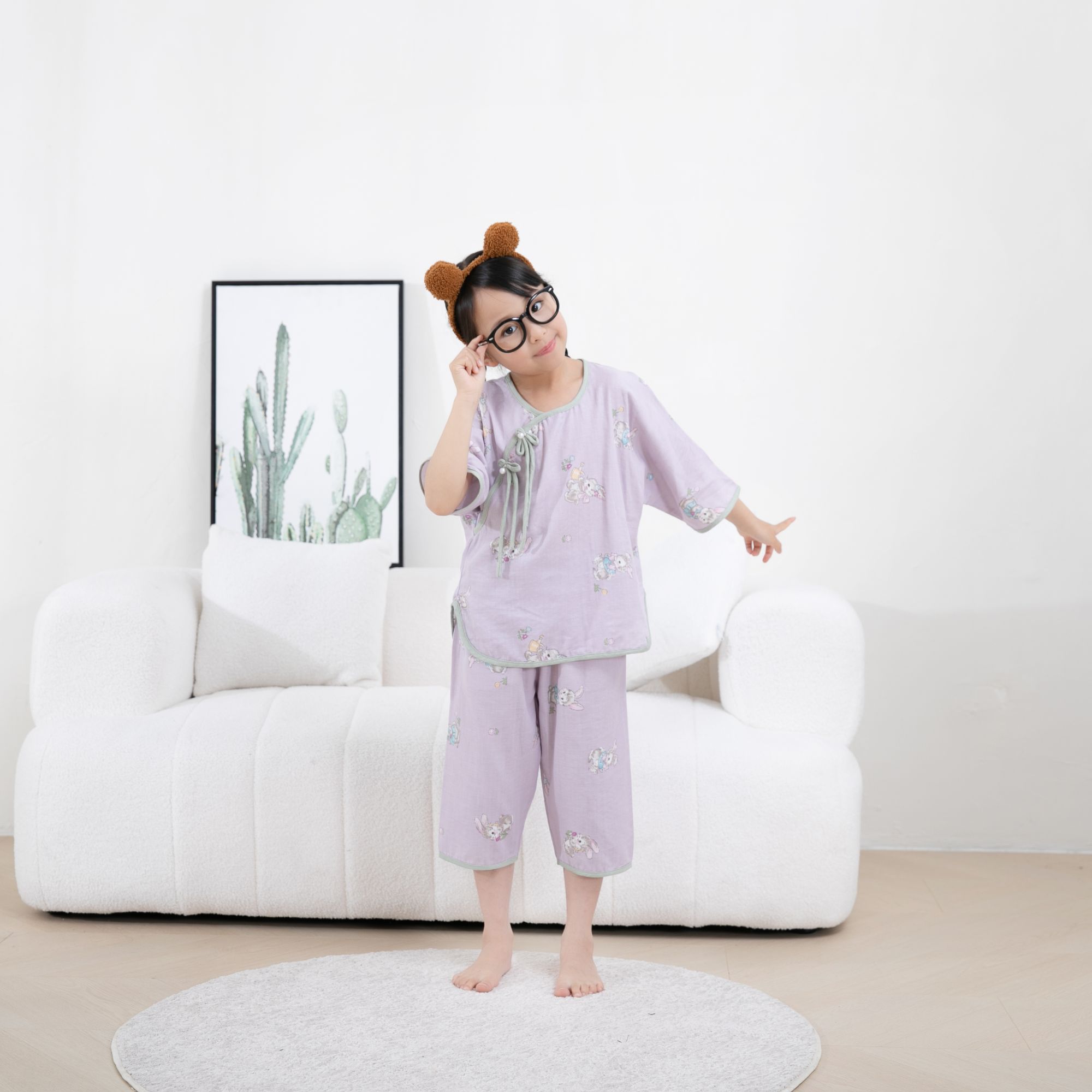 国风夏季儿童女童睡衣中袖中裤家居服套装