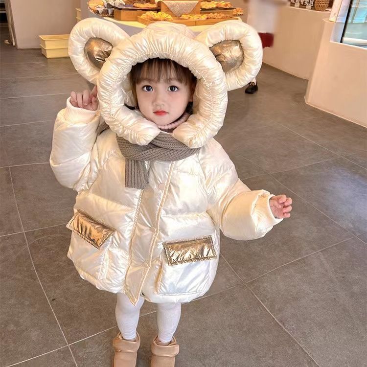 女童棉服2023新款女宝宝免洗棉衣中长款儿童加厚棉袄连帽外套