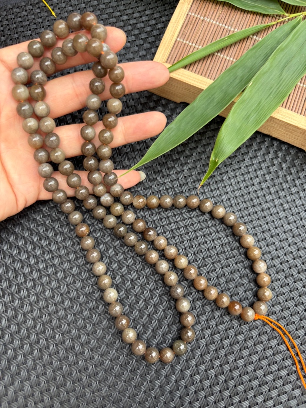 天然和田玉项链老红糖8mm圆珠108颗挂件吊坠链子多圈手串配证书