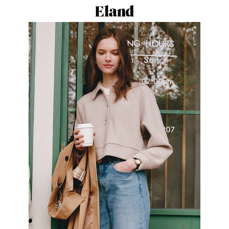 E·LAND衣恋卫衣女短款休闲宽松仿羊绒上衣新款EEMTE11Q92