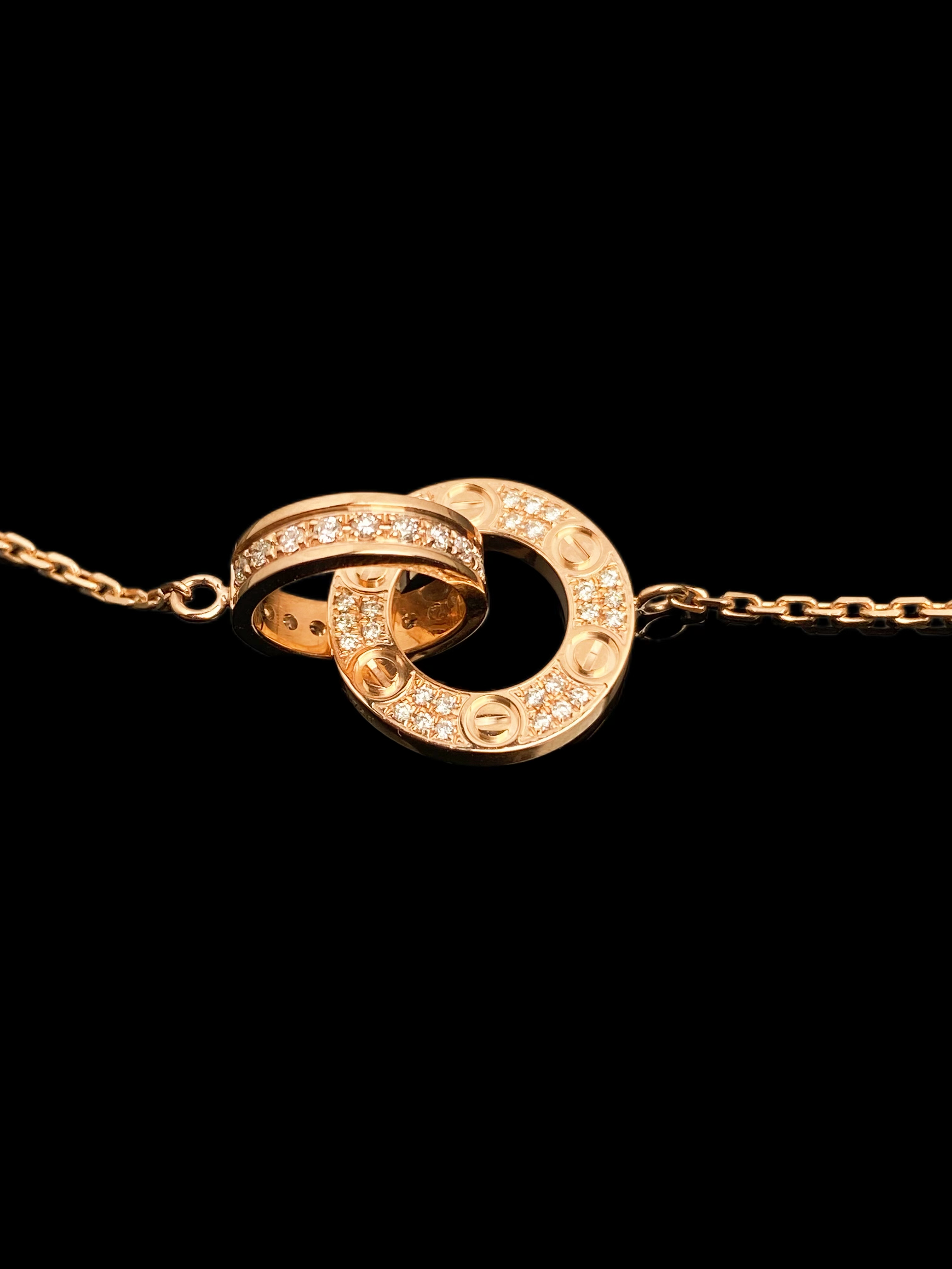 满钻饼环项链 18k金钻石项链坠链经典双环相扣百搭时尚气质设计师