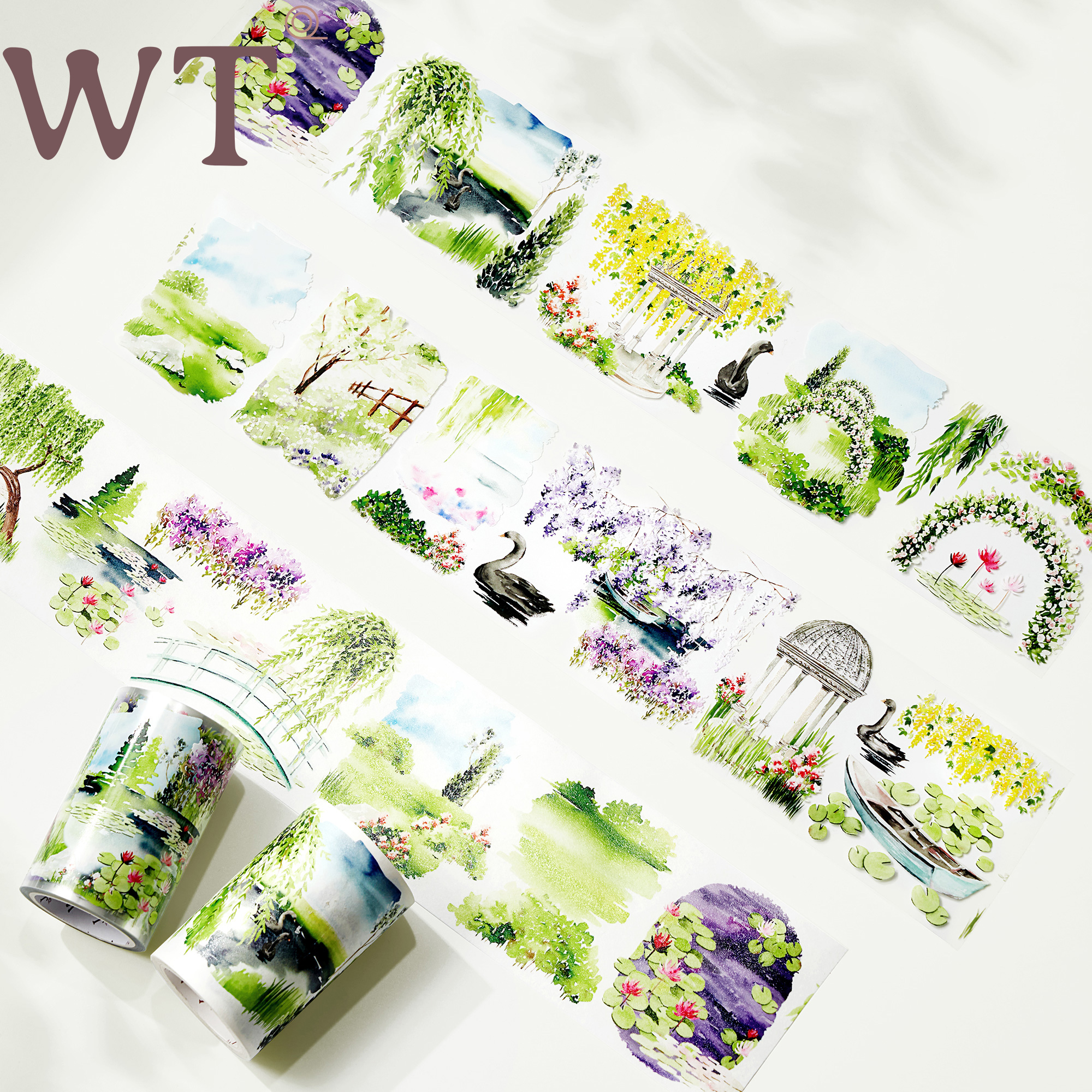 WT原创胶带 春日园梦 手帐胶带园林乡村花朵和纸PET模切装饰Ins风