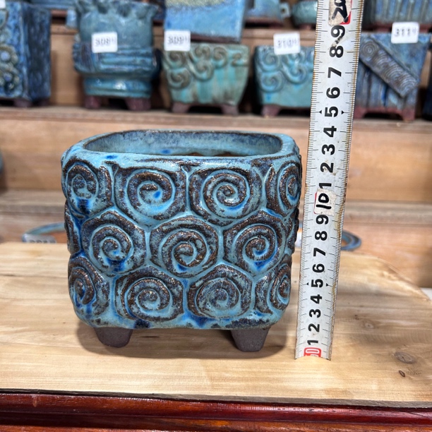花盆陶瓷高温盆粗陶透气图案圈轻奢 方盆内口径12.5×12.5 高13