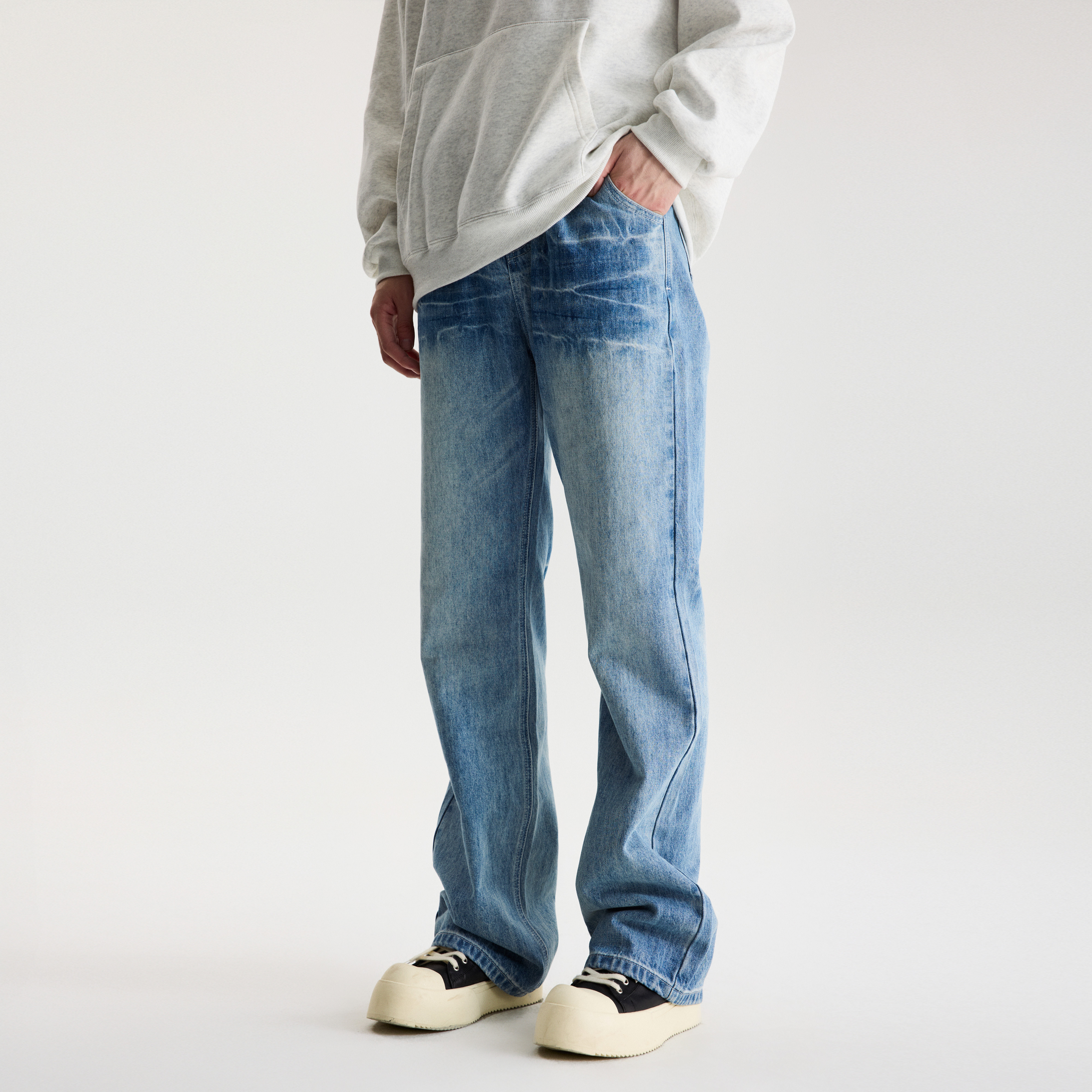 COLDSTONE李治廷同款 水洗闪电蓝牛牛仔裤美式高街休闲微喇男女