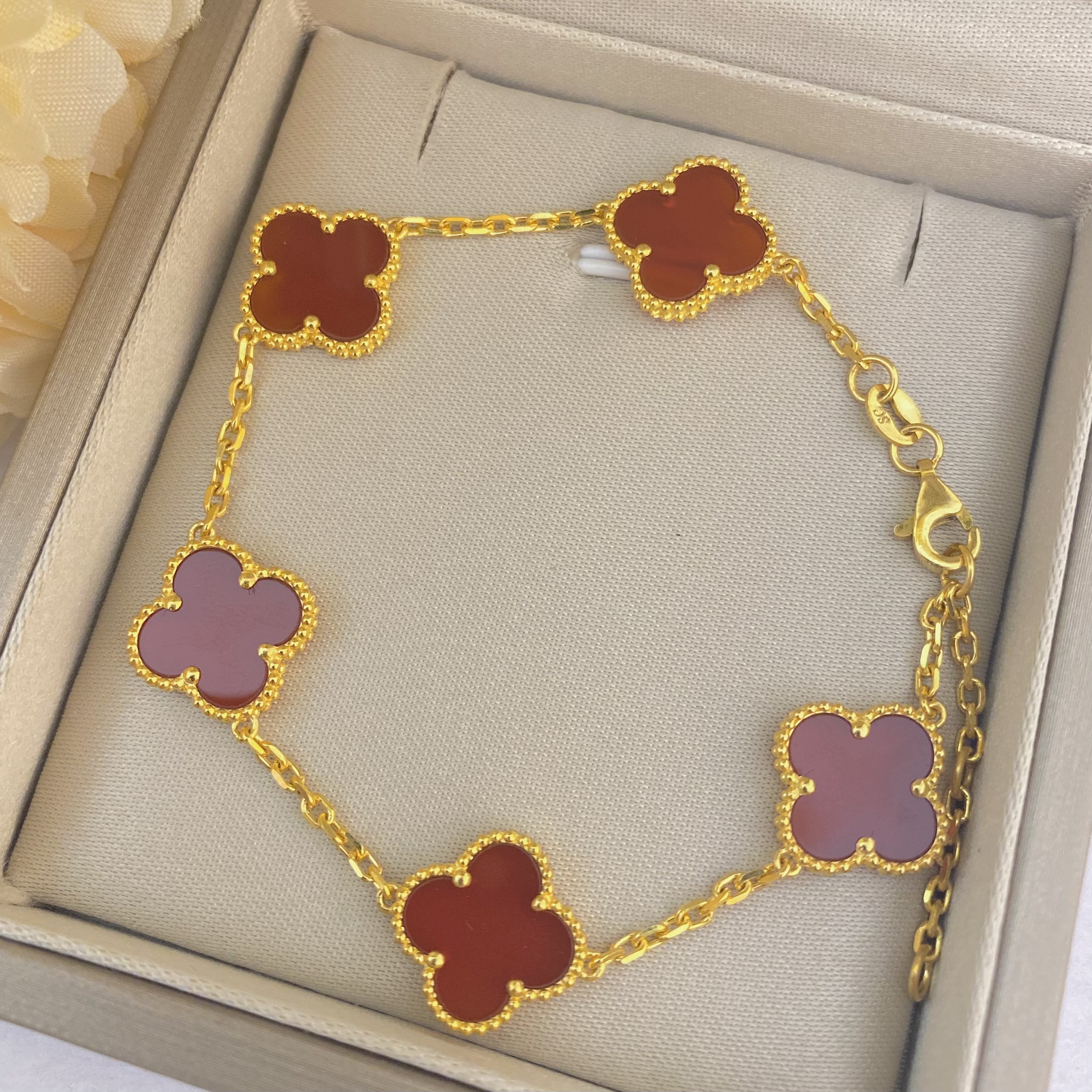 黄金手链足金999五花镶嵌四叶草（多样性发一）（不支持七天无理由）