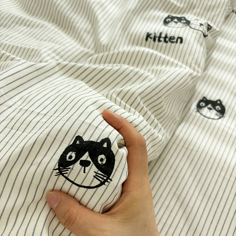 线条萌猫可爱儿童纯棉床单单件100全棉学生宿舍被套可配三四件套