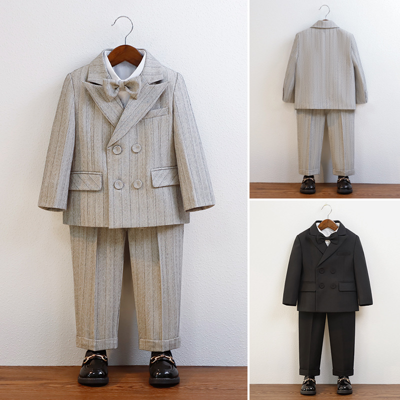 儿童礼服帅气男童条纹西装套装演出服钢琴礼服主持人气质礼服宝宝