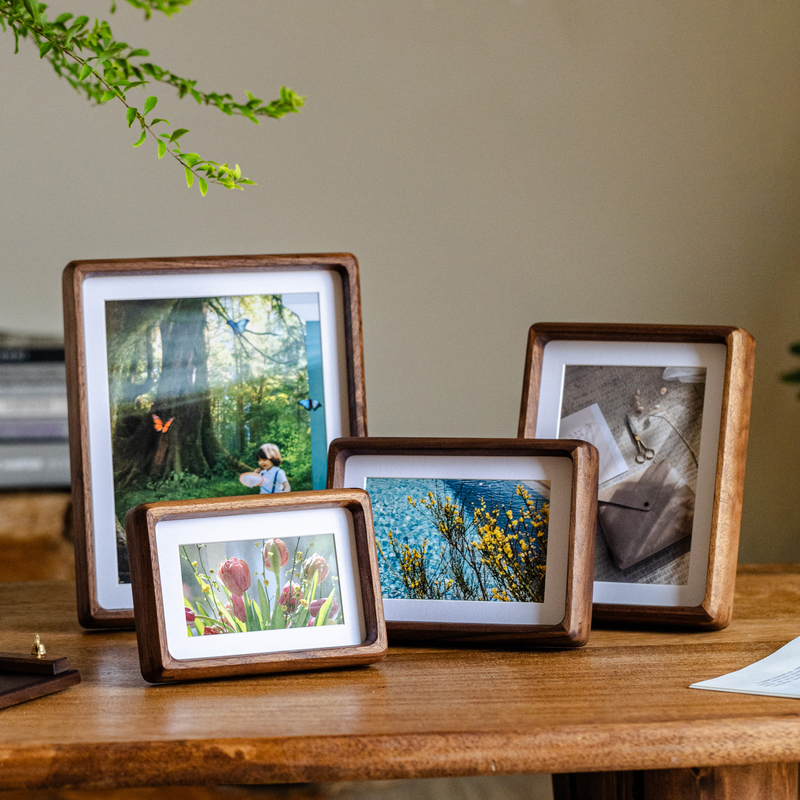 【七呀】实木相框摆台高级质感木质空框黑胡桃木6寸相框架装裱DIY