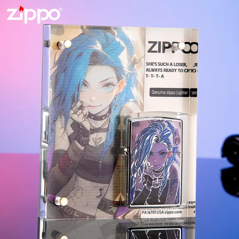 Zippo打火机金克丝暴走萝莉银闪边官方正品防风原装双城之战DYJ1