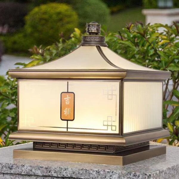 太阳能全铜吉祥如意户外庭院防水门柱花园别墅庭院柱头围墙大门灯