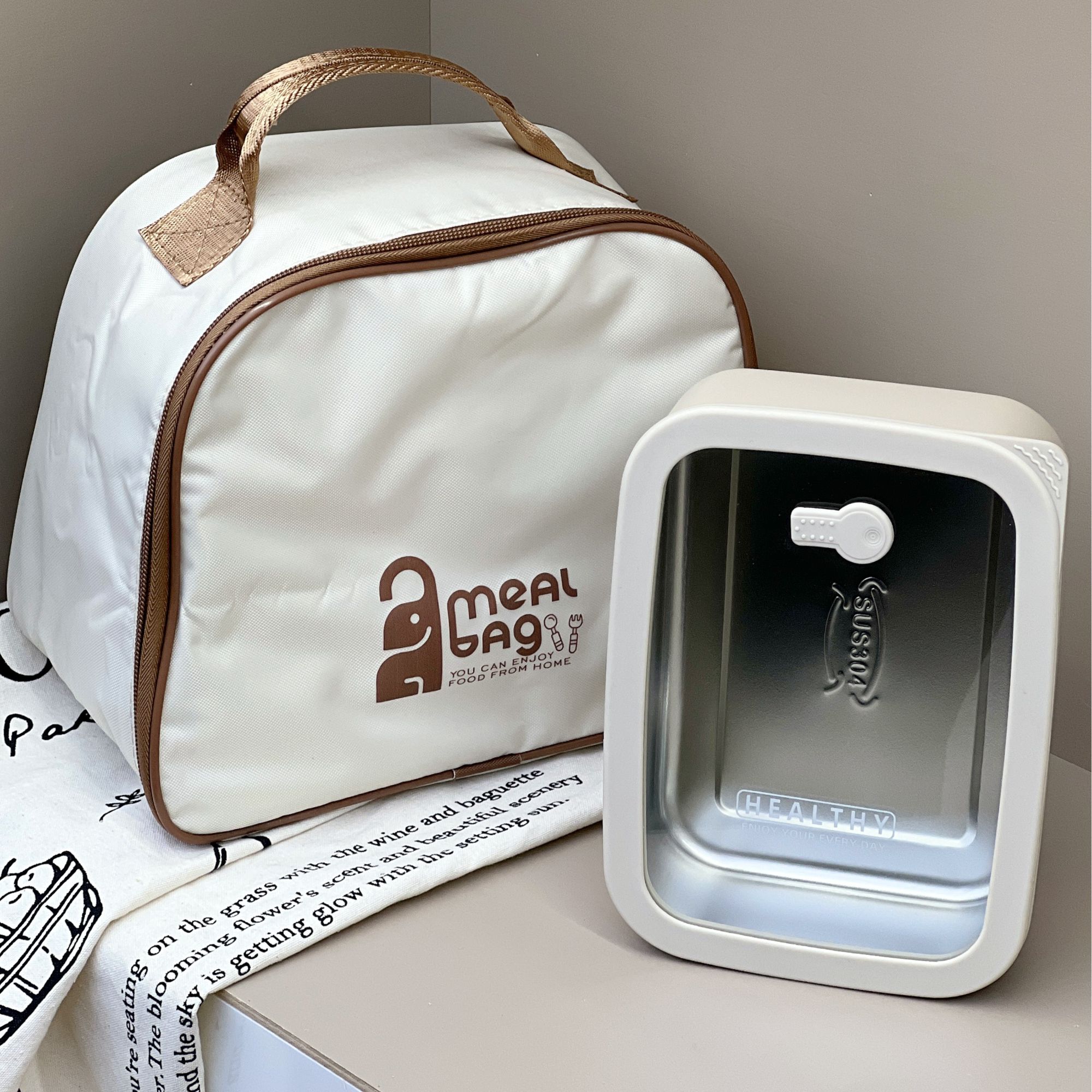 【1个装+保温袋】保温饭盒304钢 上班族可微波炉加热 玻璃盖便当盒