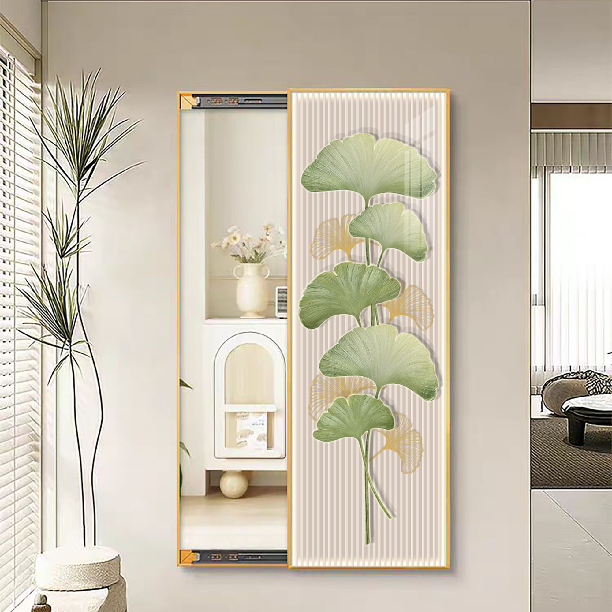 【美镜】新款卧室客厅正对玄关全身推拉隐藏式穿衣镜挂画装饰壁画