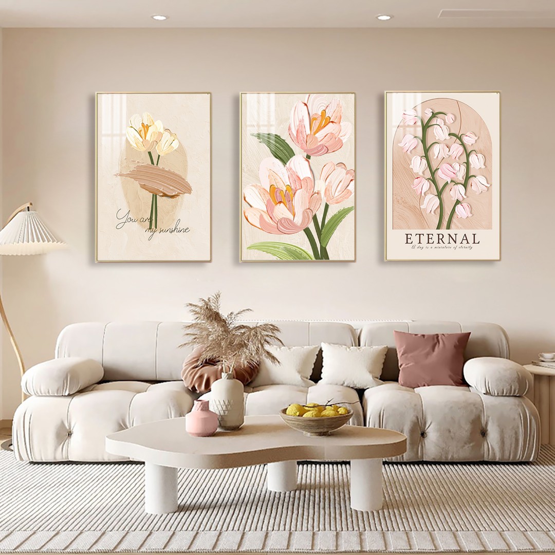 墙壁沙发背景墙三联装饰画奶油风组合挂画沙发背景装饰画