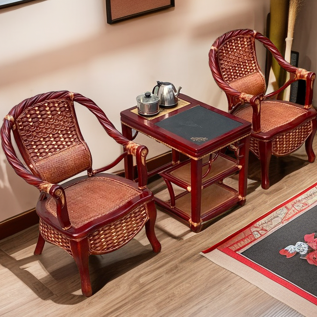 弓背椅天然真藤椅茶几阳台桌椅夏凉结构藤艺室外藤桌椅藤条椅方形