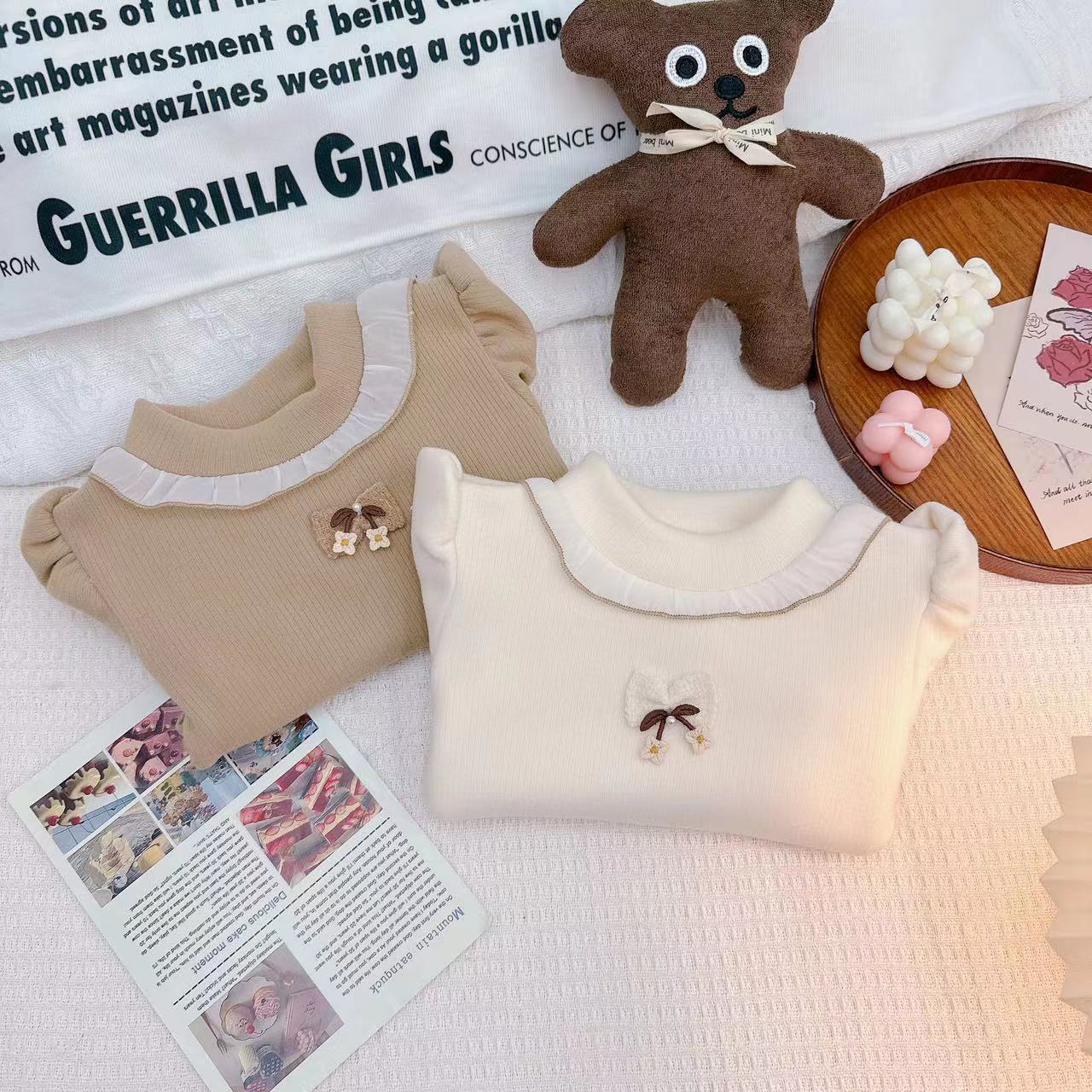 冬款新款女童甜美小蝴蝶结加绒打底衫  D-FE158