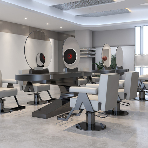 高端美发店镜子带灯潮店理发镜子发廊专用单双面不锈钢台面烫染镜