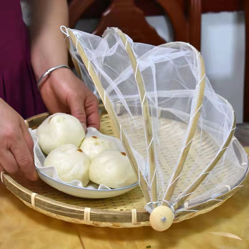 40CM竹编手工带网罩防虫防尘筐