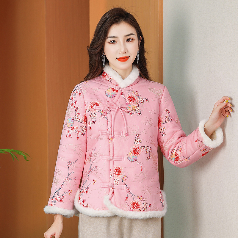 冬季网红国风加厚新款中式棉袄棉衣加绒盘扣外套绣花