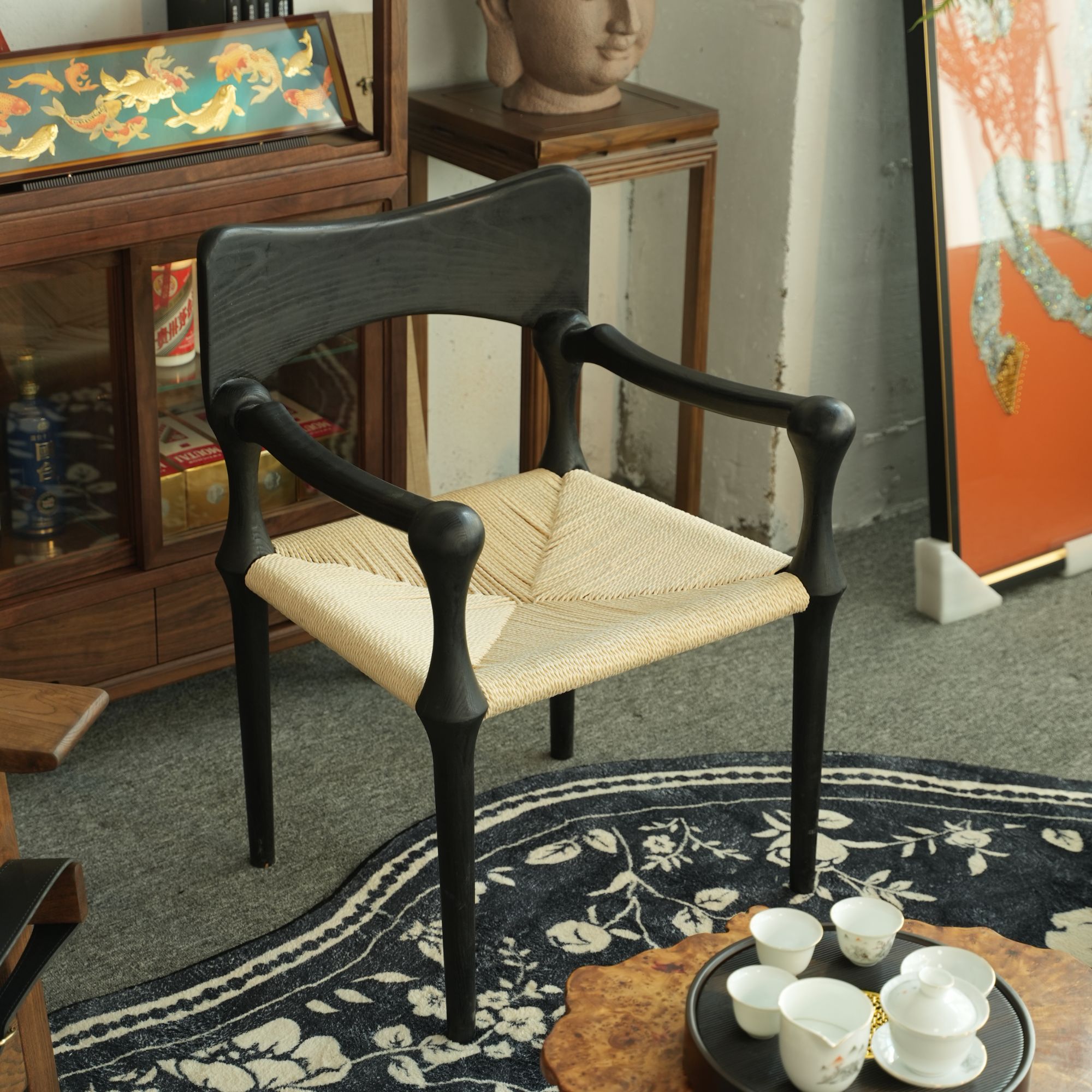 CHANCE莎拉邦德黑色休闲椅美式轻奢轻奢新中式复古简约桌椅北欧