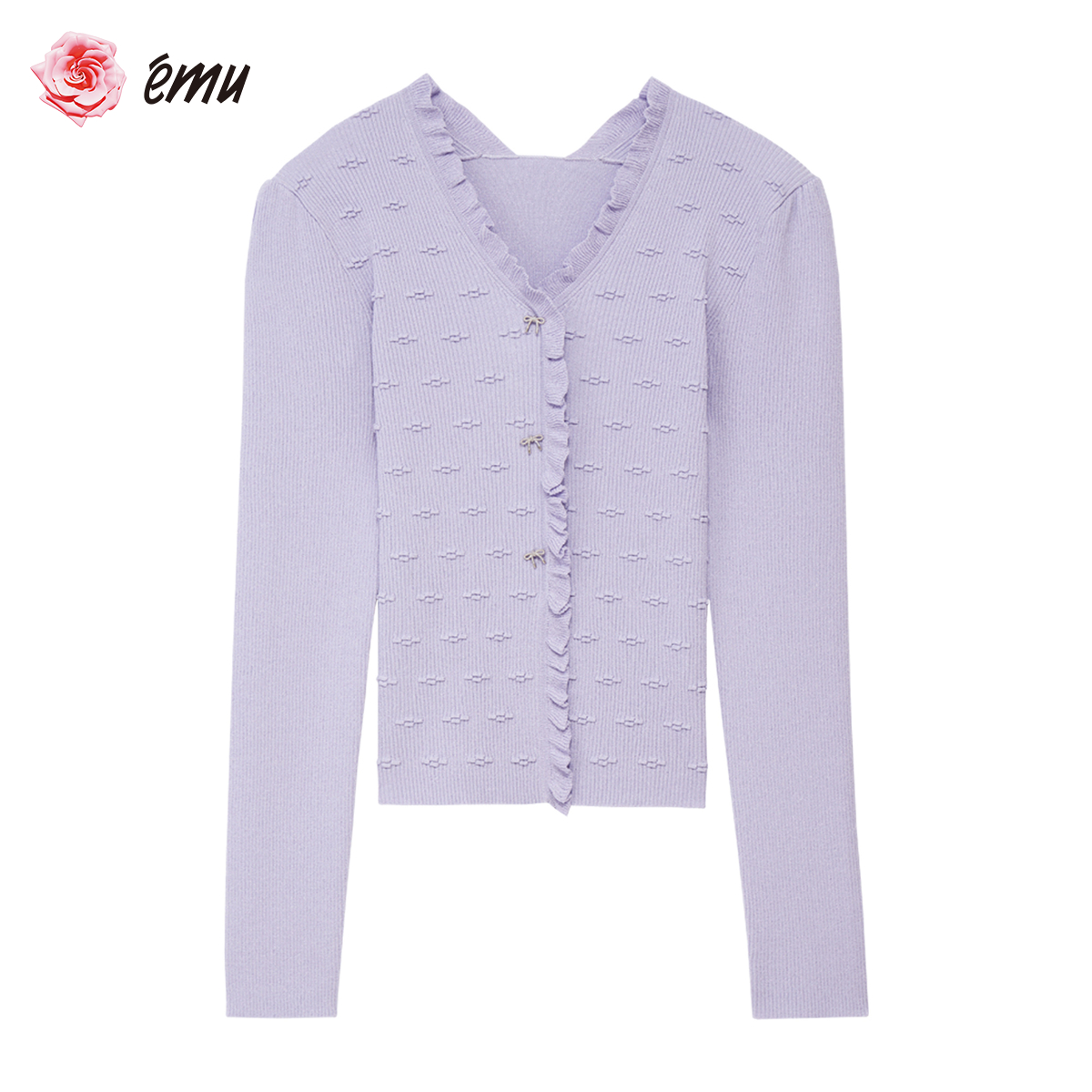 【媛媛女王】emu/依妙长袖荷叶边立体花朵修身秋季针织开衫上衣