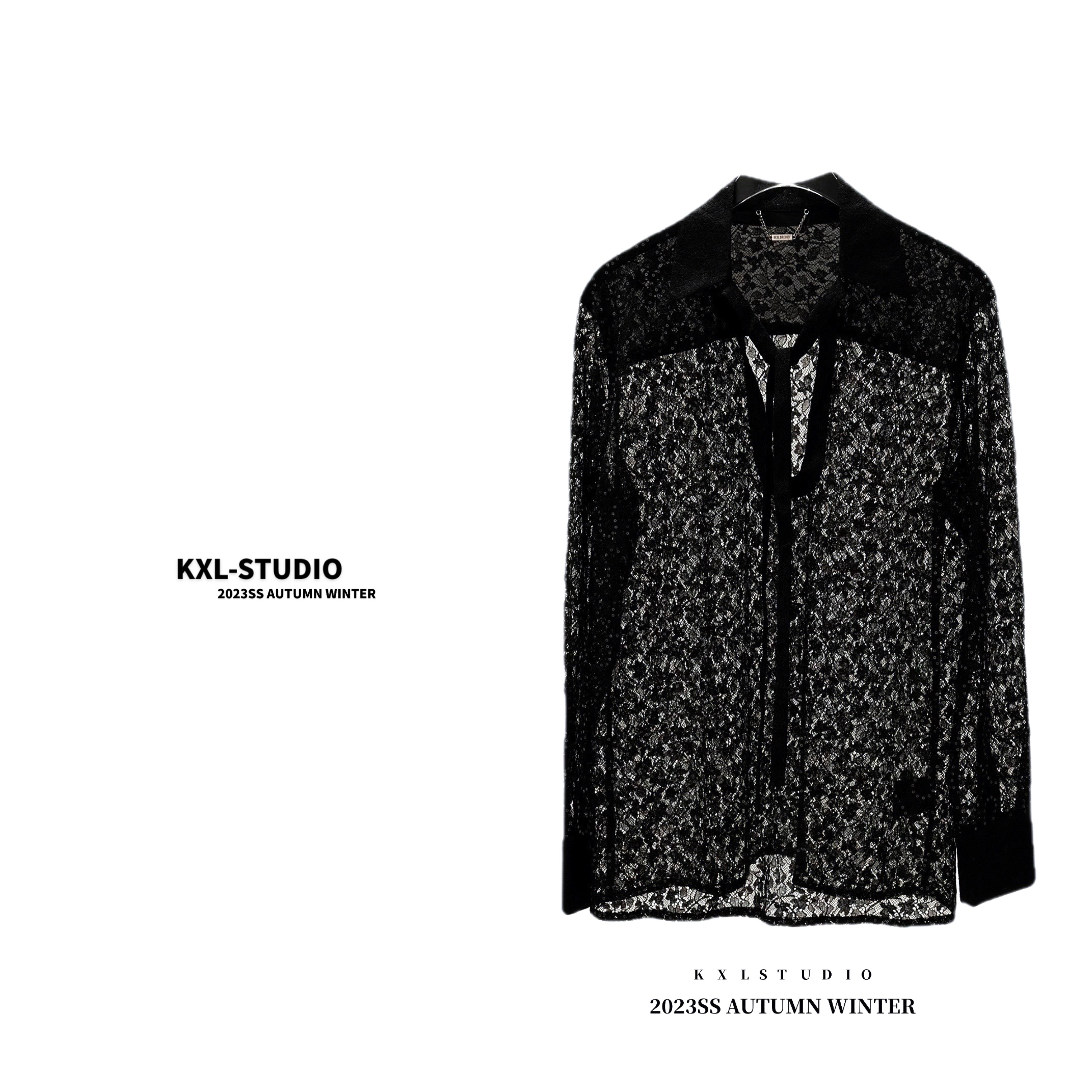 KXL-限定设计师款镂空蕾丝衬衣8274