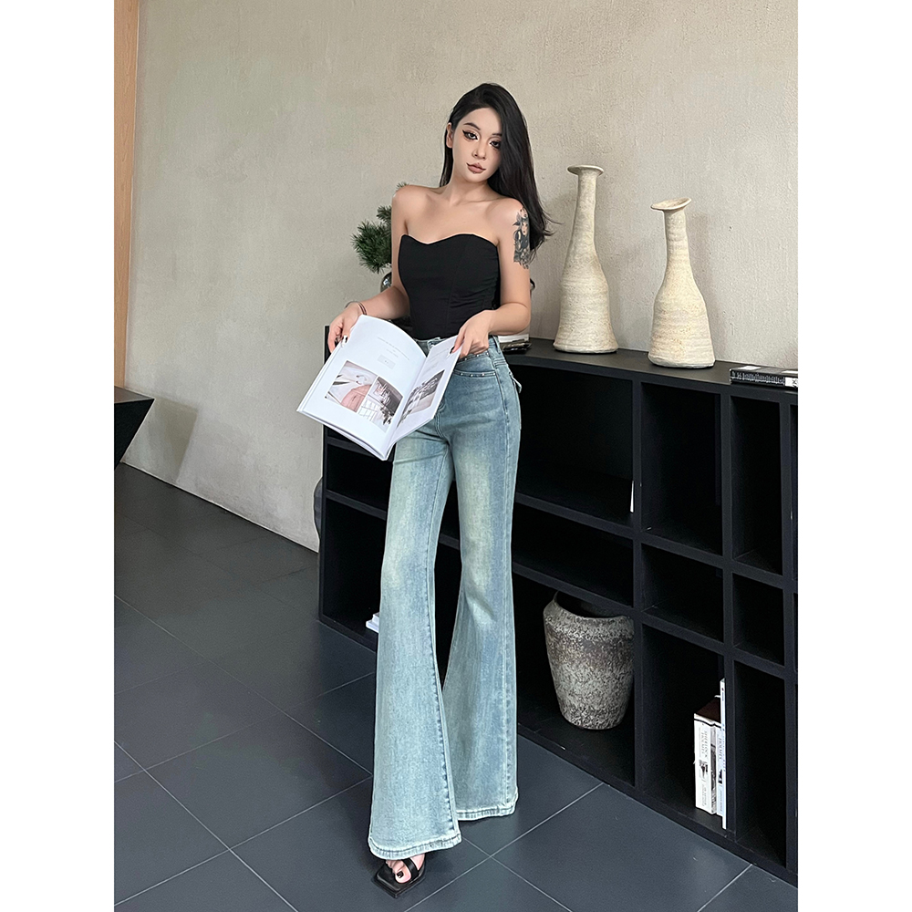 IFMR高腰时尚微喇叭裤女25年新款修身显瘦设计感辣妹牛仔喇叭长裤